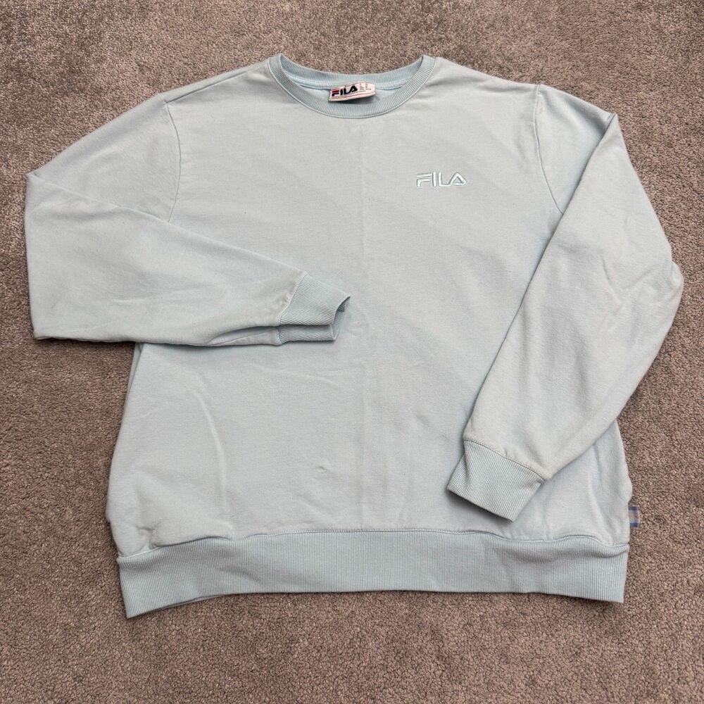 Fila Crewneck Embroidered Logo French Terry Sweatshirt Women XL Light Blue Cozy